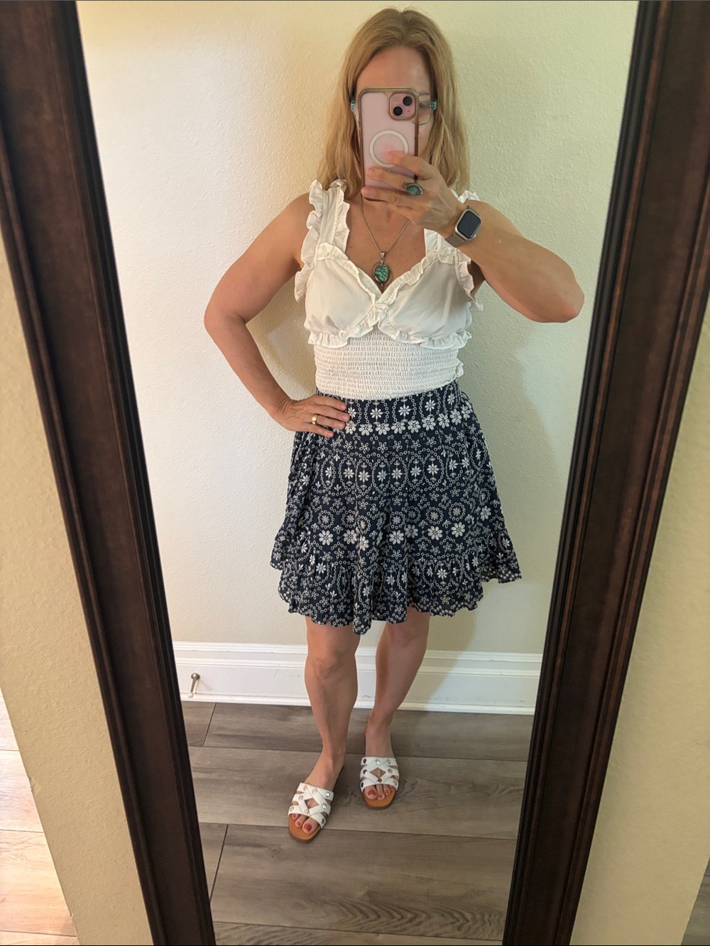 kate spade Navy Mini Skirt with White Floral Eyelet Pattern